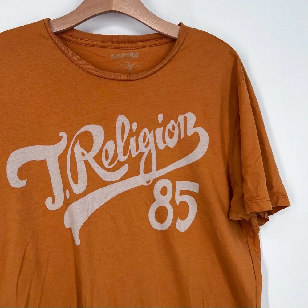 True Religion Orange T. Religion 85 Graphic Short Sleeve Tee Shirt